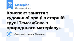 Конспект заняття з художньої праці в старшій групі Тема: «Сова з природнього матеріалу»