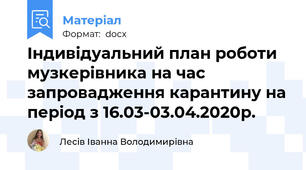 Індивідуальний план роботи музкерівника на час запровадження карантину на період з 16.03-03.04.2020р.