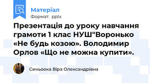 Презентація до уроку навчання грамоти 1 клас НУШ"Воронько «Не будь козою». Володимир Орлов «Що не можна купити».