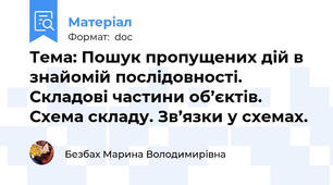 Тема: Пошук пропущених дій в знайомій послідовності. Складові частини об’єктів. Схема складу. Зв’язки у схемах.