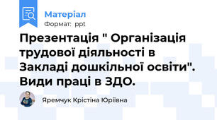 Презентація " Організація трудової діяльності в Закладі дошкільної освіти". Види праці в ЗДО.