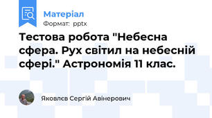 Тестова робота "Небесна сфера. Рух світил на небесній сфері." Астрономія 11 клас.
