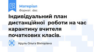 Індивідуальний план дистанційної  роботи на час карантину вчителя початкових класів.
