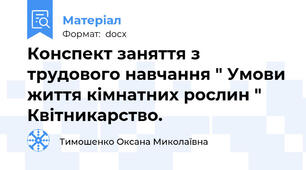 Конспект заняття з трудового навчання " Умови життя кімнатних рослин " Квітникарство.