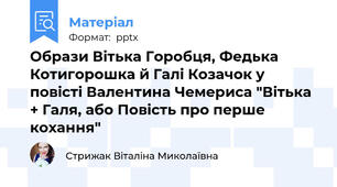 Образи Вітька Горобця, Федька Котигорошка й Галі Козачок у повісті Валентина Чемериса "Вітька + Галя, або Повість про перше кохання"