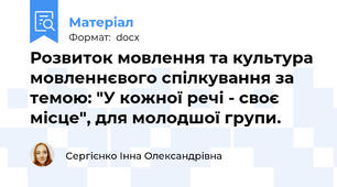 Розвиток мовлення та культура мовленнєвого спілкування за темою: "У кожної речі - своє місце", для молодшої групи.