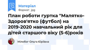 План роботи гуртка "Малятко- Здоров'ятко (футбол) на 2019-2020 навчальний рік для дітей старшого віку (5-6)років