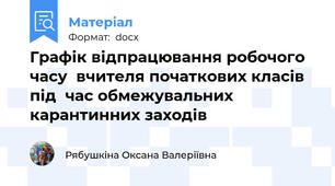 Графік відпрацювання робочого часу  вчителя початкових класів під  час обмежувальних карантинних заходів
