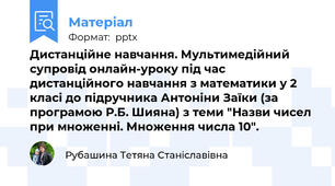 Дистанційне навчання. Мультимедійний супровід онлайн-уроку під час дистанційного навчання з математики у 2 класі до підручника Антоніни Заїки (за програмою Р.Б. Шияна) з теми "Назви чисел при множенні. Множення числа 10".