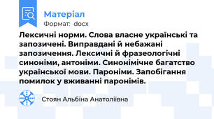 Лексичні норми. Слова власне українські та запозичені. Виправдані й небажані запозичення. Лексичні й фразеологічні синоніми, антоніми. Синонімічне багатство української мови. Пароніми. Запобігання помилок у вживанні паронімів.