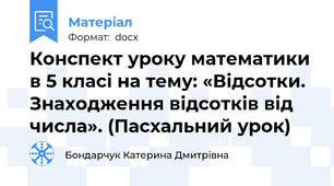Конспект уроку математики  в 5 класі на тему: «Відсотки. Знаходження відсотків від числа». (Пасхальний урок)