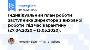 Індивідуальний план роботи заступника директора з виховної роботи  під час карантину (27.04.2020 – 13.05.2020).