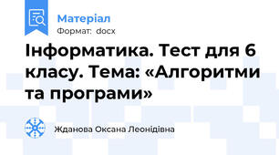 Інформатика. Тест для 6 класу. Тема: «Алгоритми та програми»
