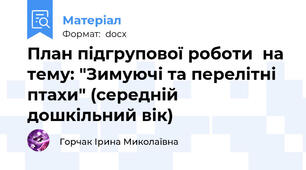 План підгрупової роботи  на тему: "Зимуючі та перелітні птахи" (середній дошкільний вік)