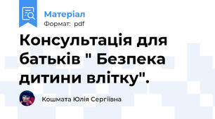Консультація для батьків " Безпека дитини влітку".