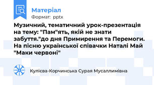 Музичний, тематичний урок-презентація на тему: "Пам"ять, якій не знати забуття."до дня Примирення та Перемоги. На пісню української співачки Наталі Май "Маки червоні"