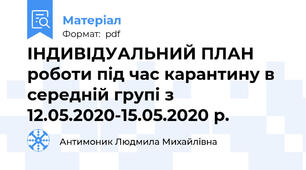 ІНДИВІДУАЛЬНИЙ ПЛАН роботи під час карантину в середній групі з 12.05.2020-15.05.2020 р.
