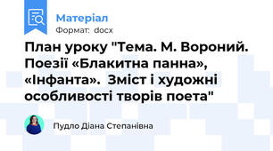 План уроку "Тема. М. Вороний. Поезії «Блакитна панна», «Інфанта».  Зміст і художні особливості творів поета"