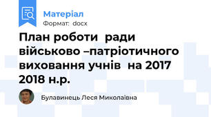 План роботи  ради військово –патріотичного виховання учнів  на 2017\ 2018 н.р.