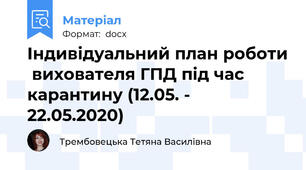Індивідуальний план роботи  вихователя ГПД під час карантину (12.05. - 22.05.2020)