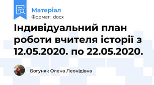 Індивідуальний план роботи вчителя історії з 12.05.2020. по 22.05.2020.