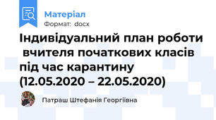 Індивідуальний план роботи  вчителя початкових класів  під час карантину   (12.05.2020 – 22.05.2020)