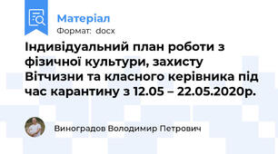 Індивідуальний план роботи з фізичної культури, захисту Вітчизни та класного керівника під час карантину з 12.05 – 22.05.2020р.