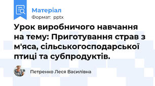 Урок виробничого навчання на тему: Приготування страв з м'яса, сільськогосподарської птиці та субпродуктів.