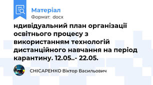 ндивідуальний план організації освітнього процесу з використанням технологій дистанційного навчання на період карантину. 12.05..- 22.05.