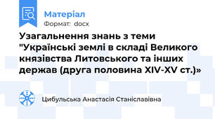 Узагальнення знань з теми "Українські землі в складі Великого князівства Литовського та інших держав (друга половина XIV-XV ст.)»