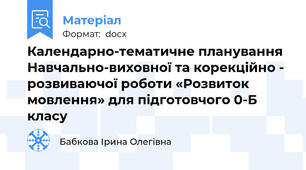 Календарно-тематичне планування Навчально-виховної та корекційно - розвиваючої роботи «Розвиток мовлення» для підготовчого 0-Б класу