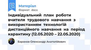 Індивідуальний  план  роботи  вчителя  трудового  навчання  з  використанням  технологій  дистанційного  навчання  на  період карантину (12.05.2020 – 22.05.2020)