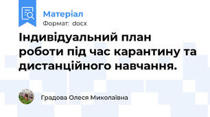 Індивідуальний план роботи під час карантину та дистанційного навчання.