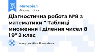 Діагностична робота №8 з математики " Таблиці множення і ділення чисел 8 і 9" 2 клас