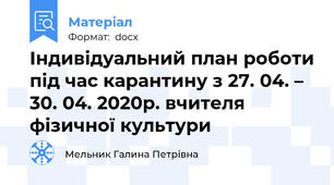 Індивідуальний план роботи під час карантину з 27. 04. – 30. 04. 2020р. вчителя фізичної культури