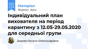 Індивідуальний план вихователя на період карантину з 12.05-29.05.2020 для середньої групи