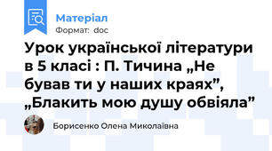 Урок української літератури в 5 класі : П. Тичина „Не бував ти у наших краях”,  „Блакить мою душу обвіяла”