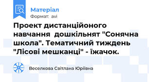 Проект дистанційоного навчання  дошкільнят "Сонячна школа". Тематичний тиждень "Лісові мешканці" - їжачок.