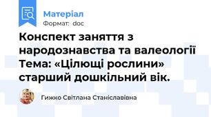 Конспект заняття з народознавства та валеології  Тема: «Цілющі рослини» старший дошкільний вік.