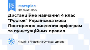 Дистанційне навчання 4 клас "Росток" Українська мова Повторення вивчених орфограм та пунктуаційних правил