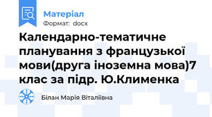 Календарно-тематичне планування з французької мови(друга іноземна мова)7 клас за підр. Ю.Клименка