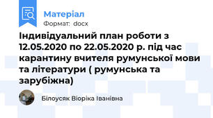 Індивідуальний план роботи з 12.05.2020 по 22.05.2020 р. під час карантину вчителя румунської мови та літератури ( румунська та зарубіжна)
