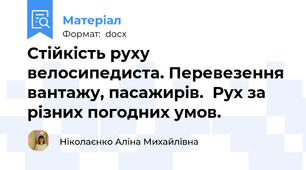 Стійкість руху велосипедиста. Перевезення вантажу, пасажирів.  Рух за різних погодних умов.