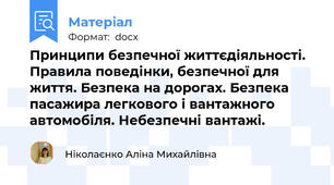 Принципи безпечної життєдіяльності. Правила поведінки, безпечної для життя. Безпека на дорогах. Безпека пасажира легкового і вантажного автомобіля. Небезпечні вантажі.