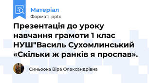 Презентація до уроку навчання грамоти 1 клас НУШ"Василь Сухомлинський «Скільки ж ранків я проспав».