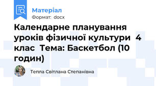 Календарне планування уроків фізичної культури  4 клас  Тема: Баскетбол (10 годин)