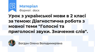 Урок з української мови в 2 класі за темою: Діагностична робота з мовної теми "Голосні та приголосні звуки. Значення слів".