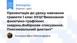 Презентація до уроку навчання грамоти 1 клас НУШ"Виконання фонетико-графічних завдань.Вибіркове списування. Пояснювальний диктант"