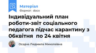 Індивідуальний план роботи-звіт соціального педагога підчас карантину з 06квітня  по 24 квітня