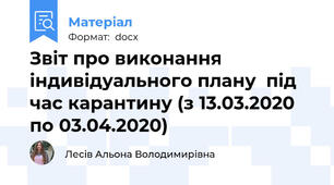 Звіт про виконання індивідуального плану  під час карантину (з 13.03.2020 по 03.04.2020)